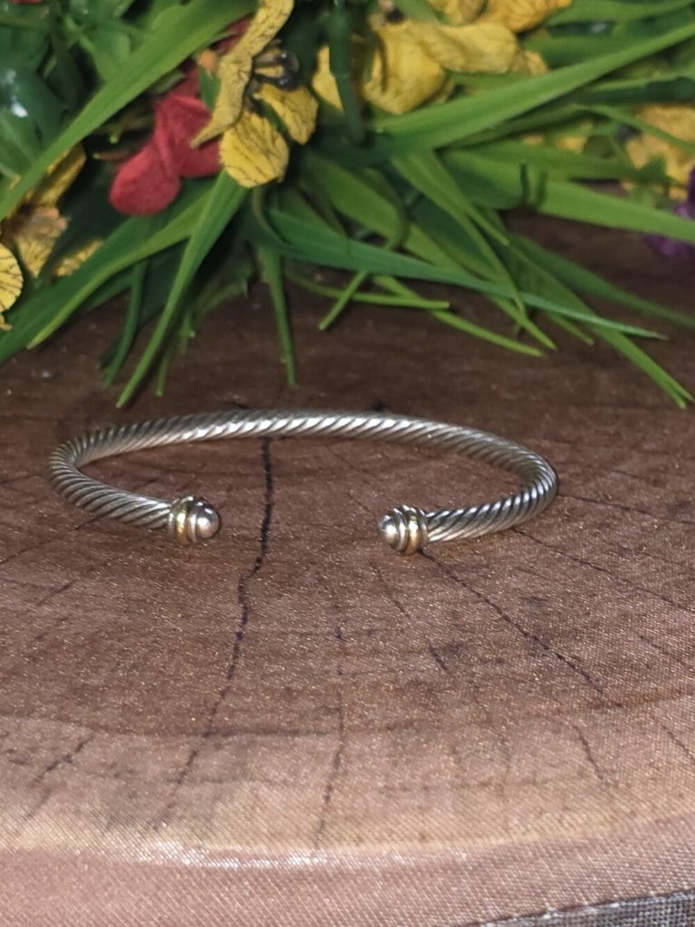 David Yurman Classic Cable Cuff Bracelet 4mm Two-Tone Gold Sterling Silver M - Picture 3 of 7